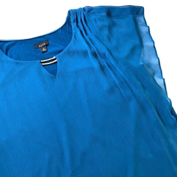ALYX Flowing Sheer Blouse Sz 3X Peacock Blue Elegant Travel Resort Career Office - Picture 4 of 9